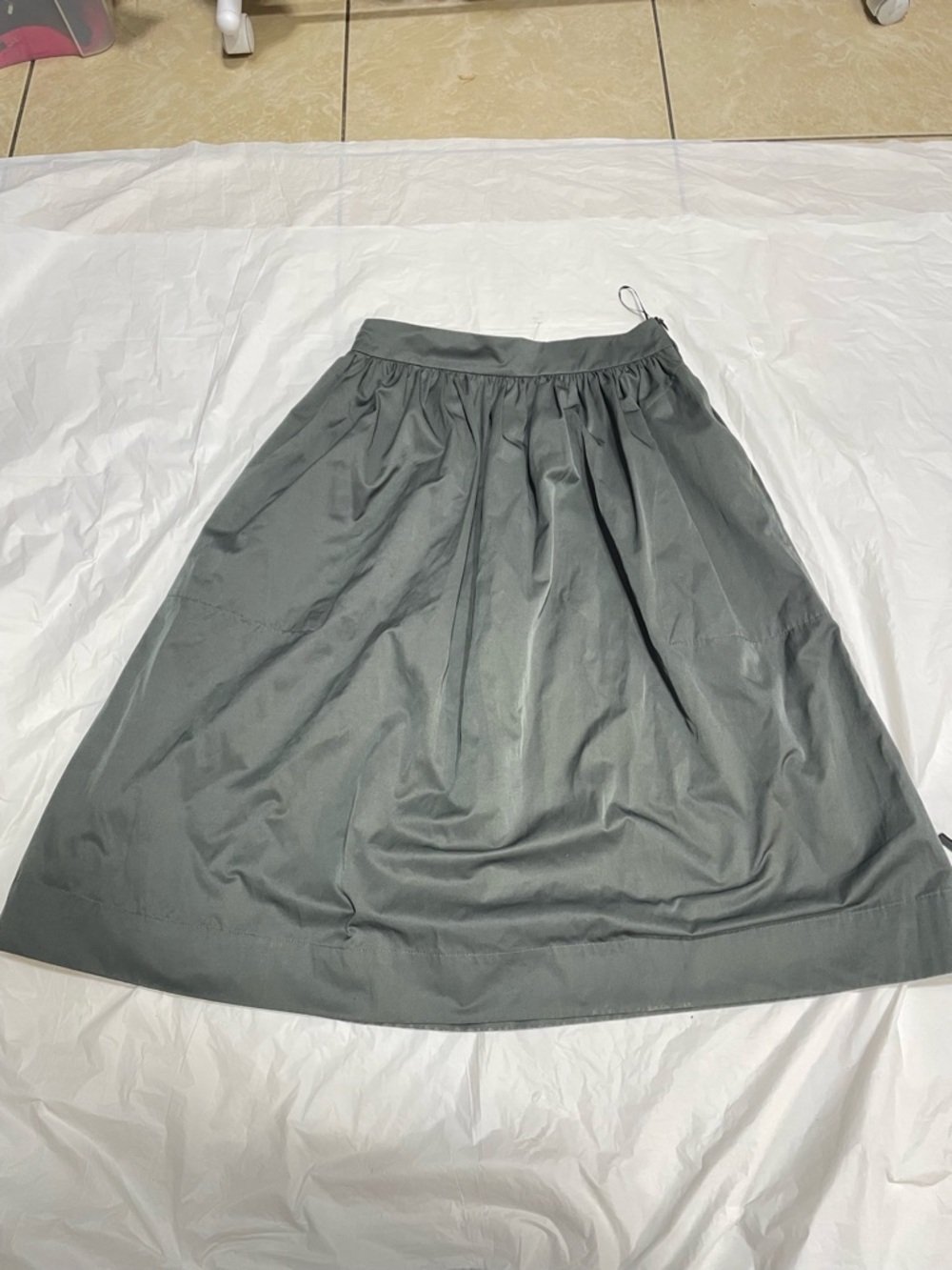 Zara Olive Gray A-Line Gathered Midi Skirt